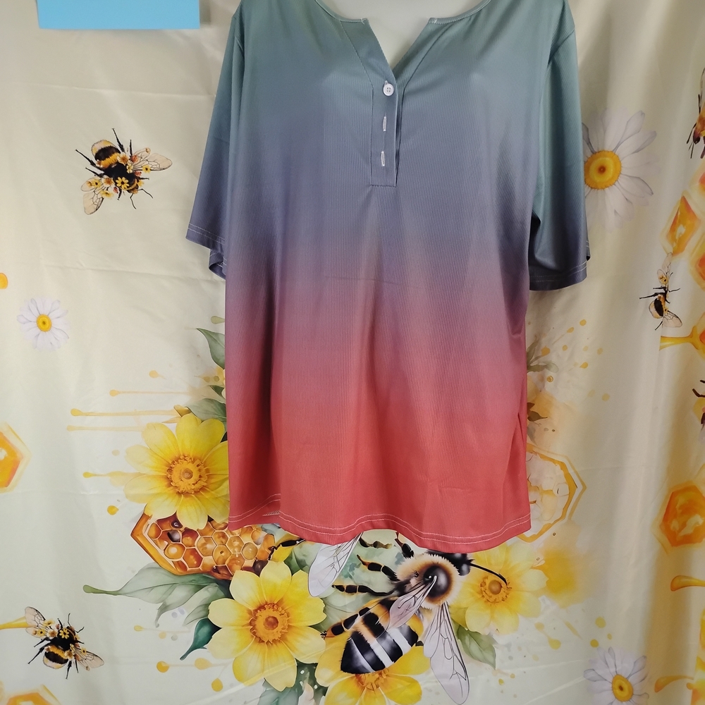 Ombre Henley Top - Green and Red